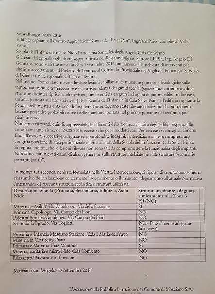 Mosciano, solo 2 scuole antisismiche: approvata mozione M5S per adeguamento