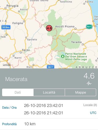 Terremoto, altra scossa di 4.6 a Macerata