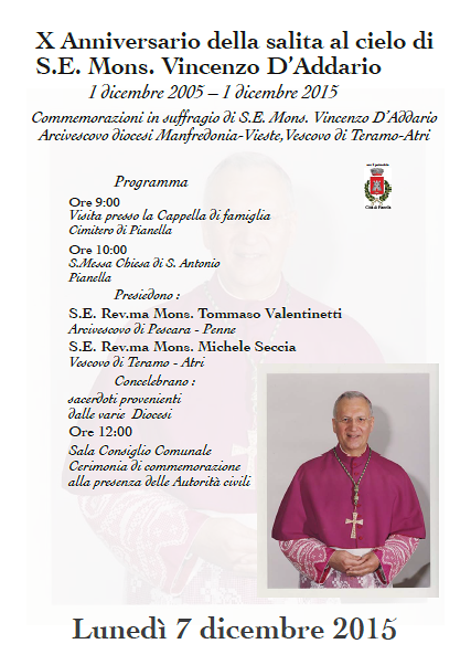 Pianella ricorda il suo vescovo, il 7 dicembre la funzione