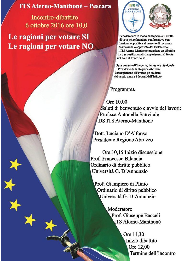 Pescara, il Referendum costituzionale spiegato ai ragazzi: il ‘Si e il ‘No’ a confronto