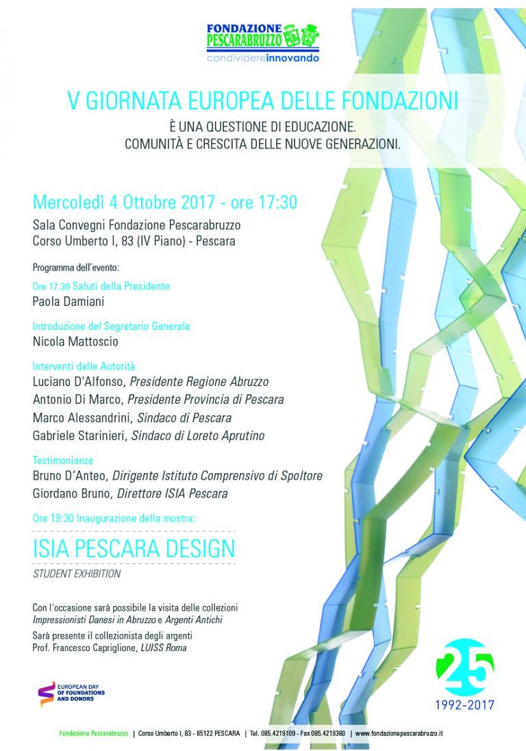 Pescara, 4 ottobre, Giornata della Fondazione Pescarabruzzo