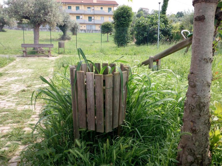 Atri, il parco giochi di Fontanelle invaso da erbacce e con il pericolo randagi FOTO
