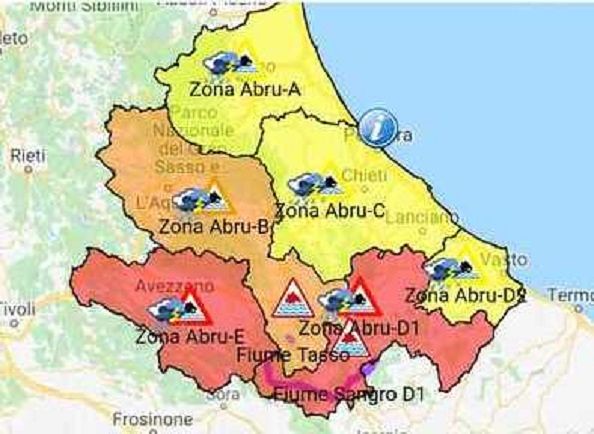 Maltempo in Abruzzo, nuova allerta meteo della Protezione civile fino a martedì