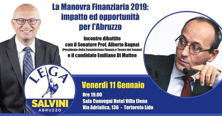 Tortoreto, Finanziaria: incontro dibattito con il Senatore Bagnai e il candidato Di Matteo