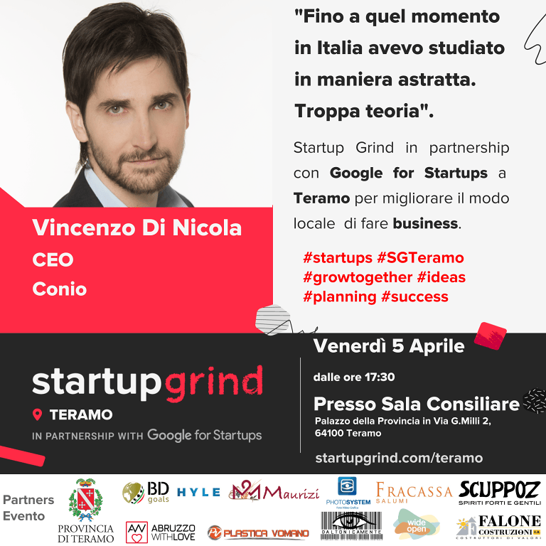 Provincia di Teramo, “Startup Grind”: ospite della conferenza, Vincenzo Di Nicola