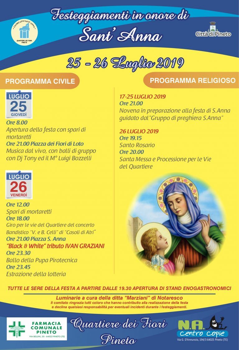 Pineto, torna la Festa di Sant’Anna al Quartiere dei Fiori