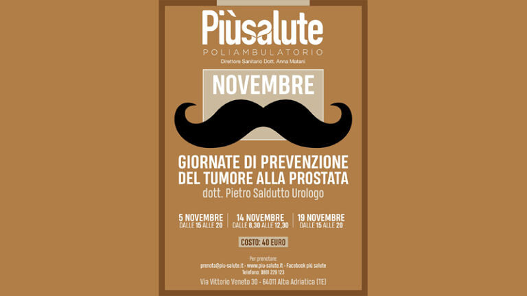 Martedì 5 Novembre-Prima giornata di prevenzione del tumore alla prostata | Poliambulatorio PiùSalute Alba Adriatica (TE) |