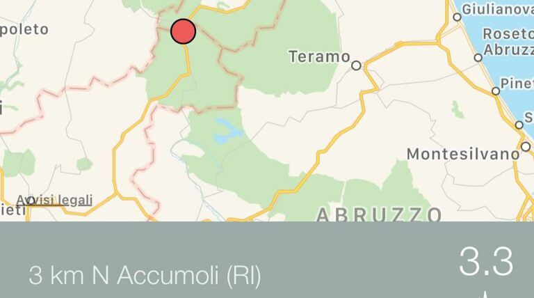 Scossa di terremoto a Rieti avvertita anche in Abruzzo