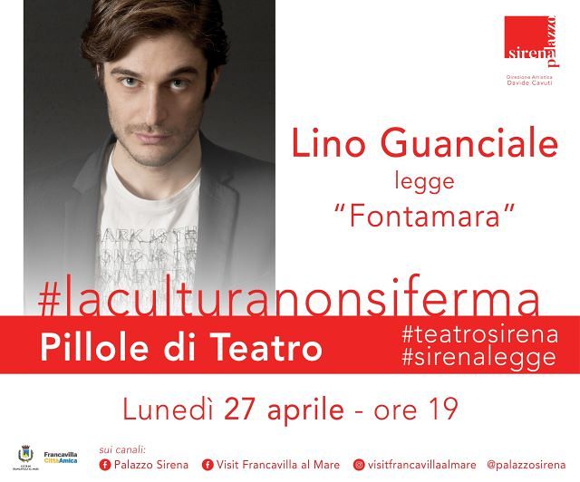 Francavilla, Lino Guanciale inaugura ‘Pillole di Teatro’ per il Teatro Sirena diretto da Davide Cavuti