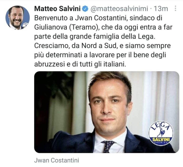 Il Cittadino Governante: ‘Costantini consegna Giulianova alla Lega e Salvini ringrazia’