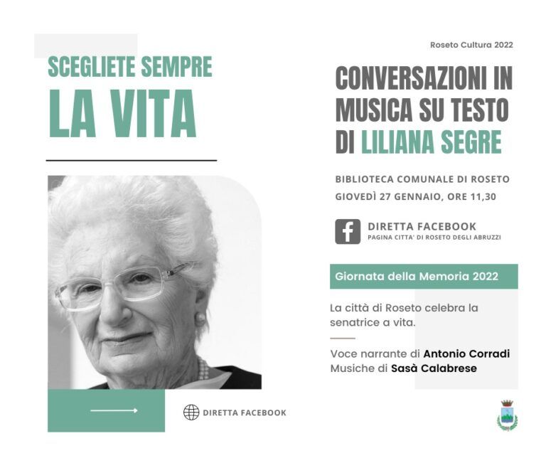 Roseto, Giornata della Memoria: proposta la cittadinanza a Liliana Segre