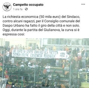 Giulianova, striscione polemico allo stadio Rubens Fadini