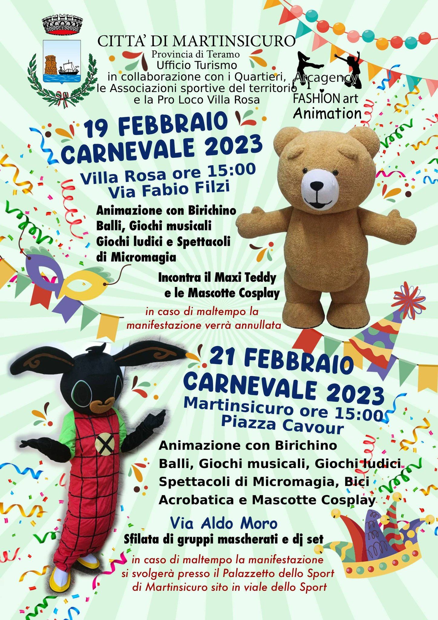 Torna il Carnevale: doppio appuntamento a Martinsicuro e a Villa Rosa