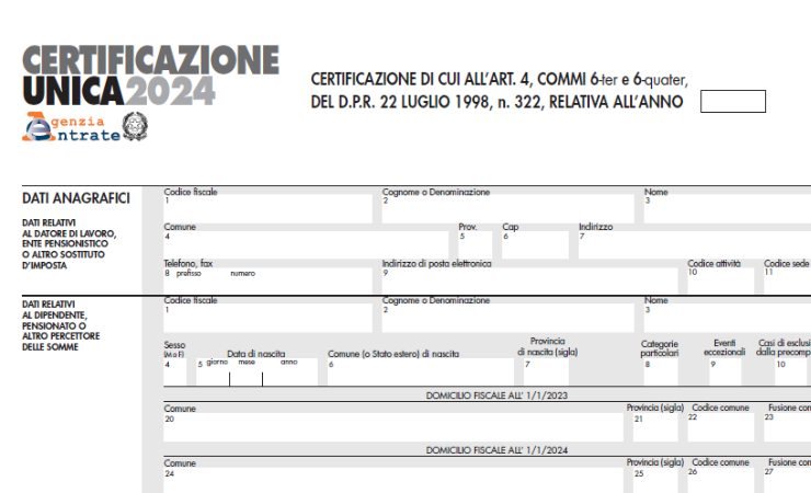 certificazione unica 2024