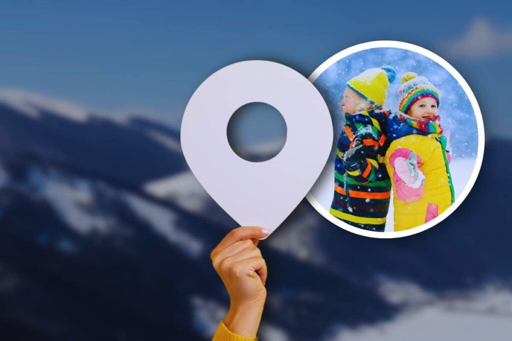 logo maps e bambini sulla neve