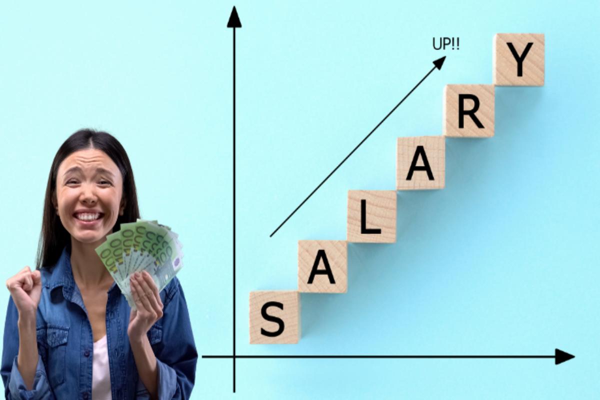 grafico incremento salari e donna felice