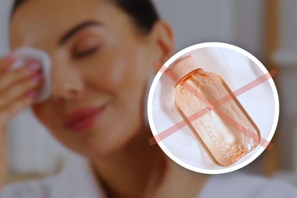 acqua micellare e donna che si strucca