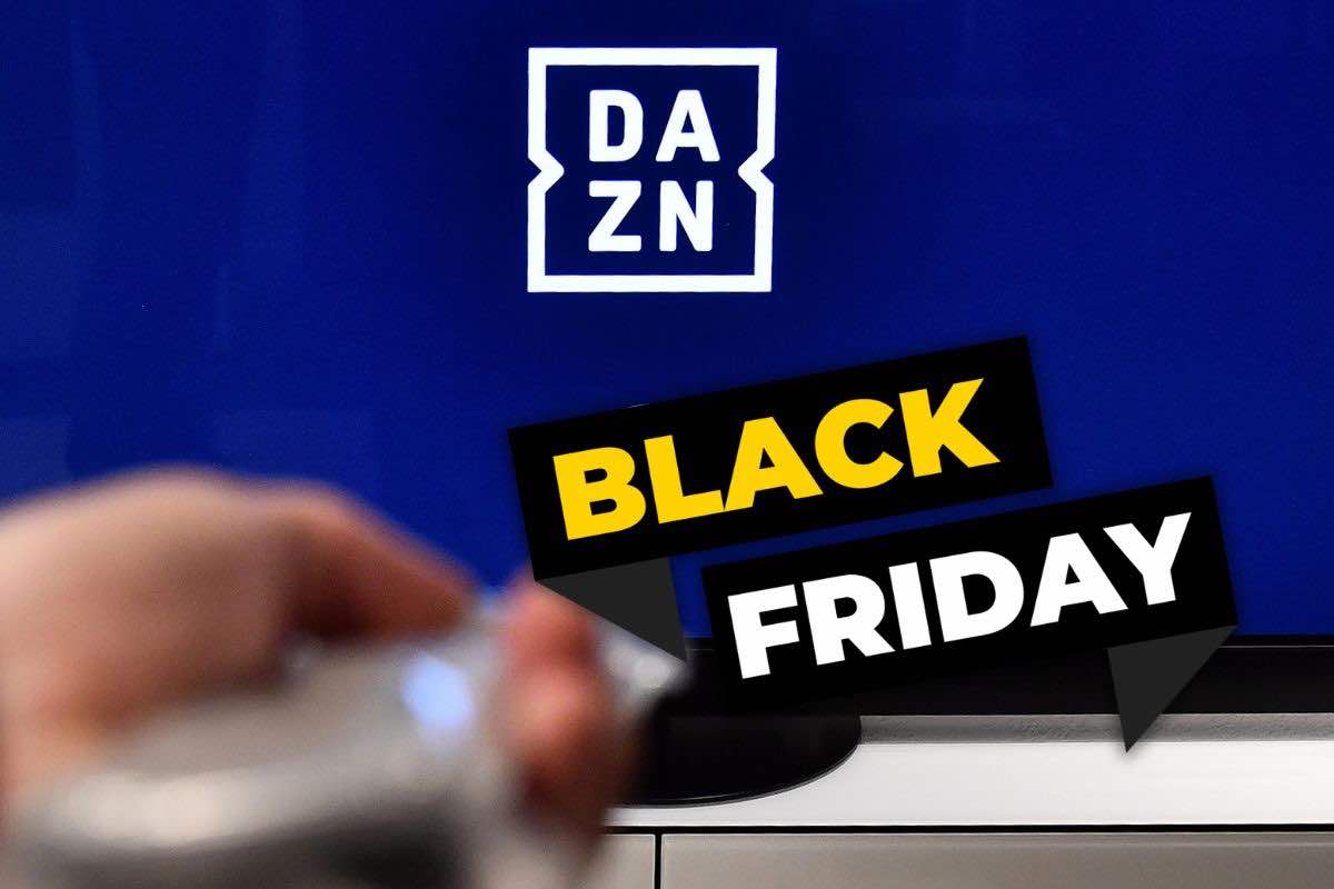 DAZN in televisione e logo Black Friday