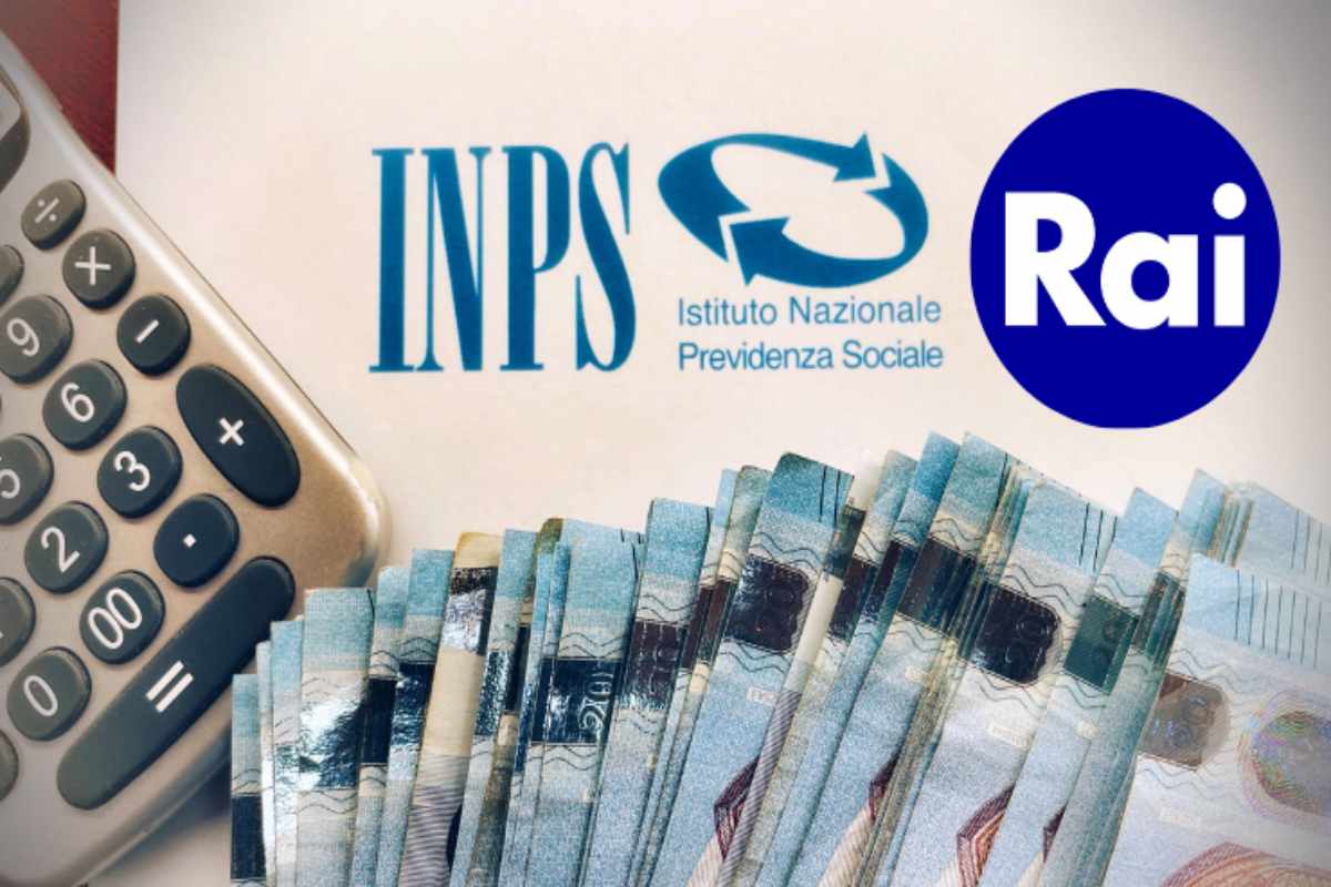 logo rai e foglio inps con denaro e calcolatrice