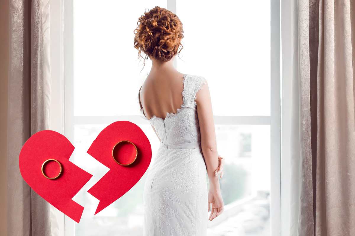 sposa e fedi in un cuore spezzato