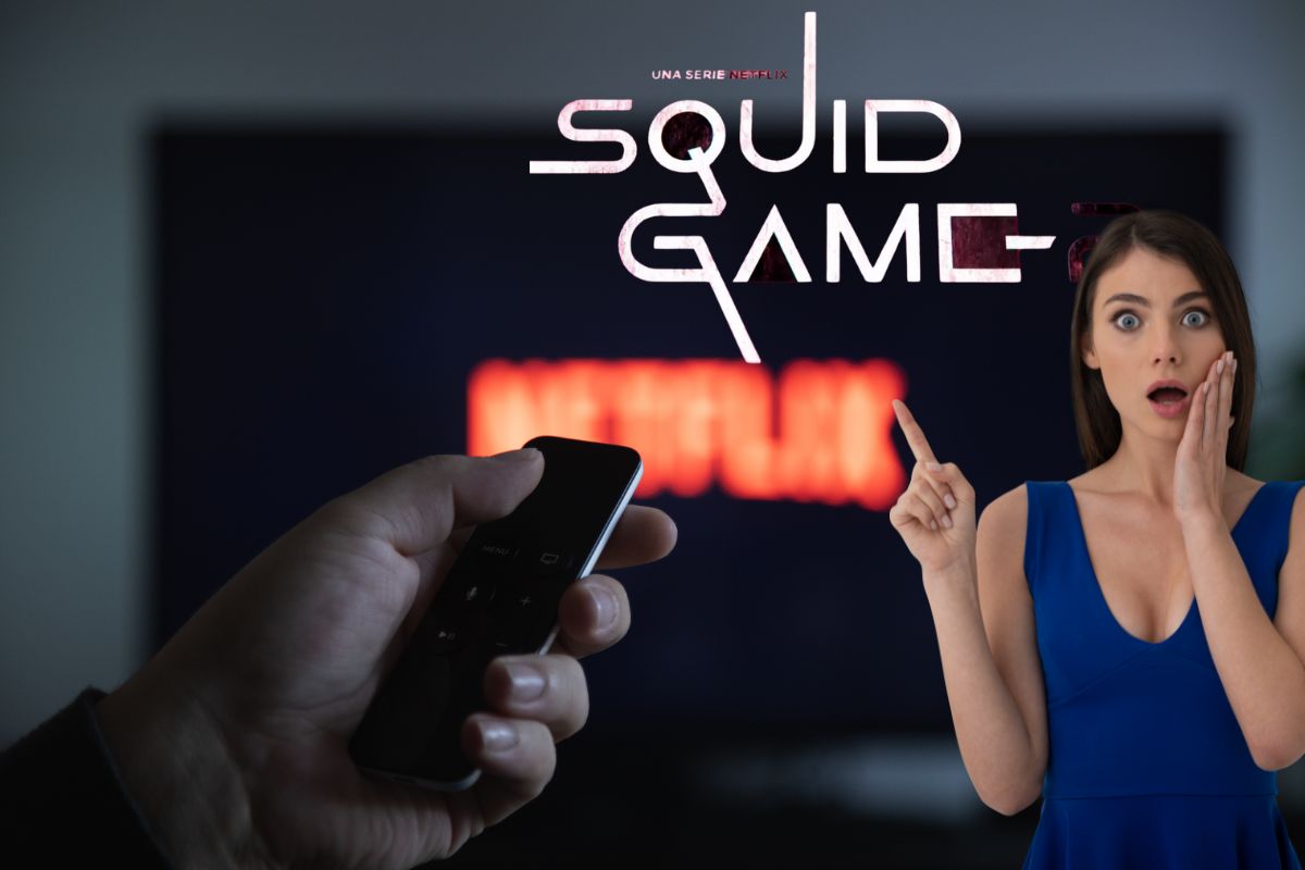 netflix e donna sorpresa con logo squid game 
