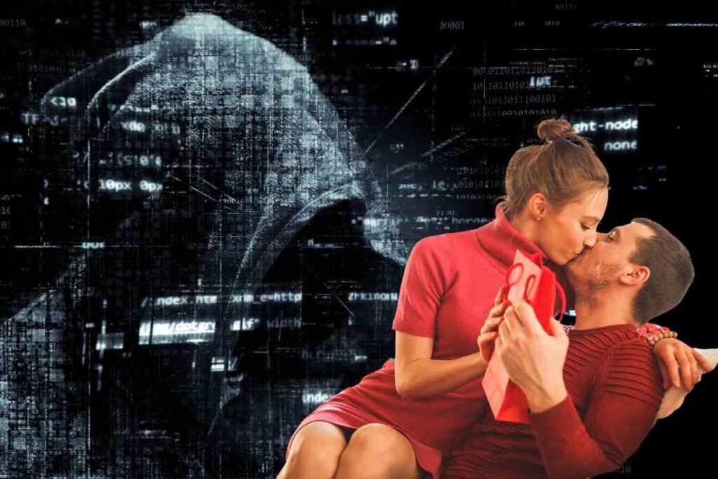 Coppia innamorata e Hacker sullo sfondo