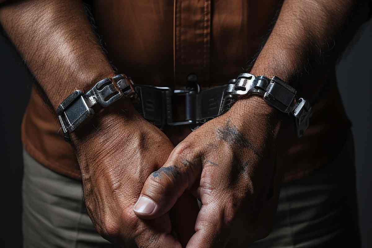 Un uomo in manette dopo l'arresto