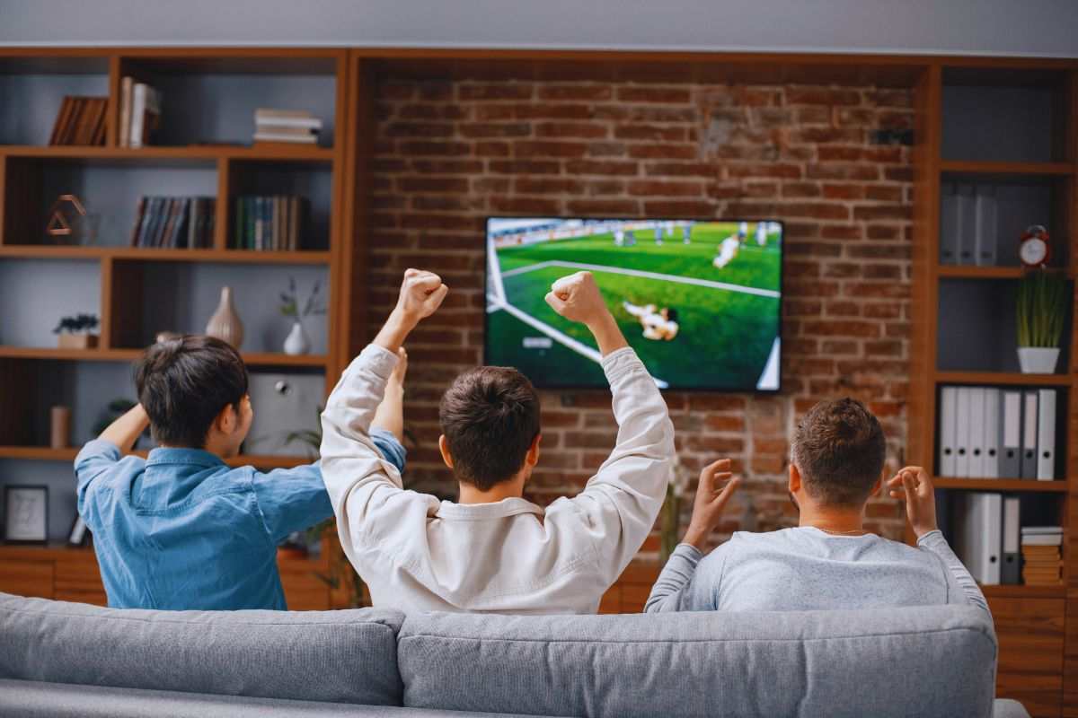 Ragazzi che esultano guardando partita di calcio