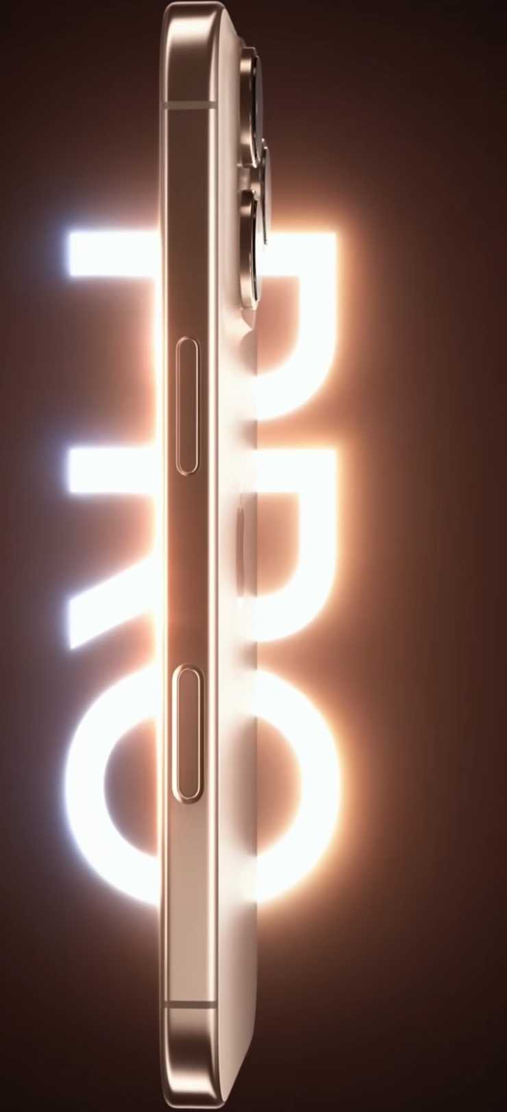 Render iPhone 17 Pro con scritta luminosa