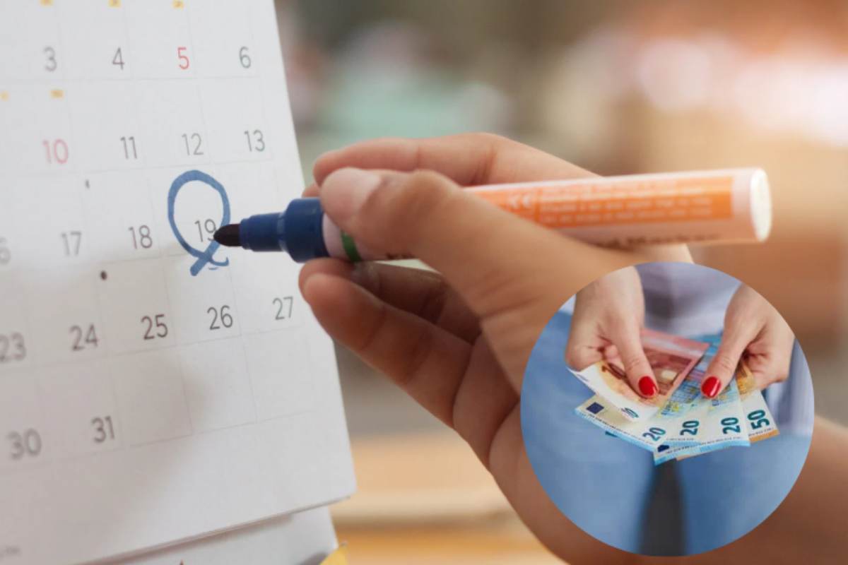 calendario con donna che regge banconote 