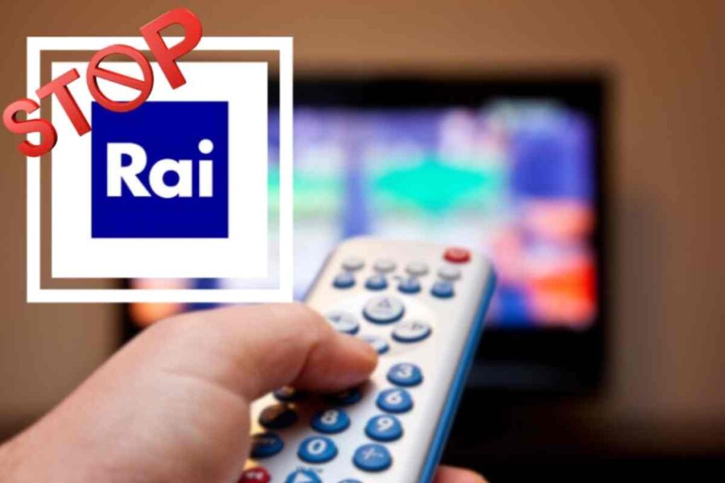 telecomando che cambia canale e il logo della rai con scritto stop