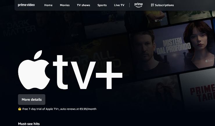 Pagina Apple Tv+ su Prime Video