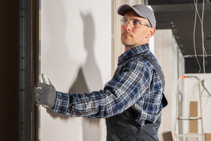 Operaio installa un pannello a infrarossi