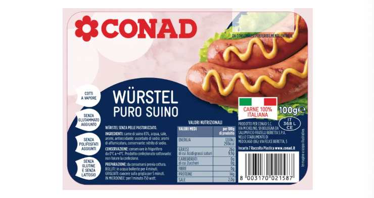 confezione di wurstel di puro suino