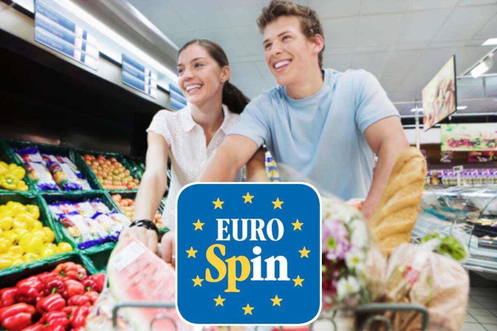 Coppia al supermercato e logo Eurospin