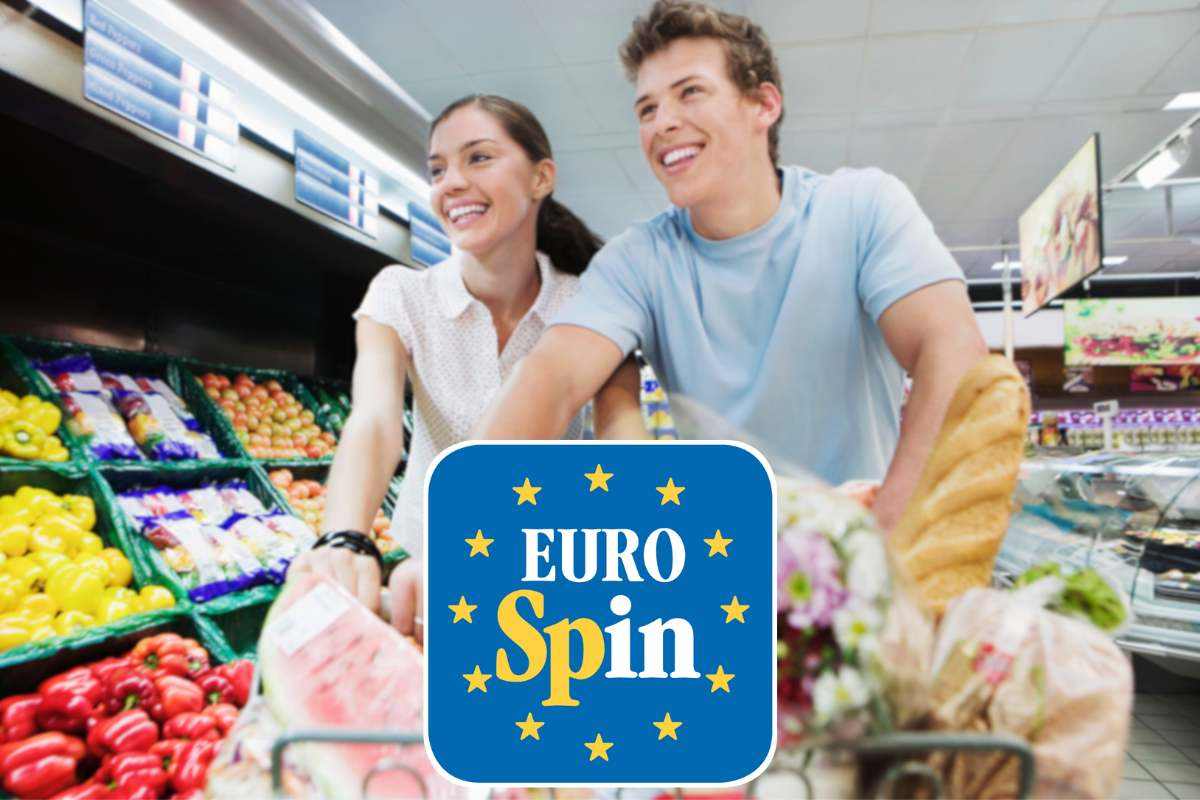 Coppia al supermercato e logo Eurospin