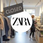 Logo Zara, simbolo del cartello chiusura e negozio di abbigliamento come sfondo