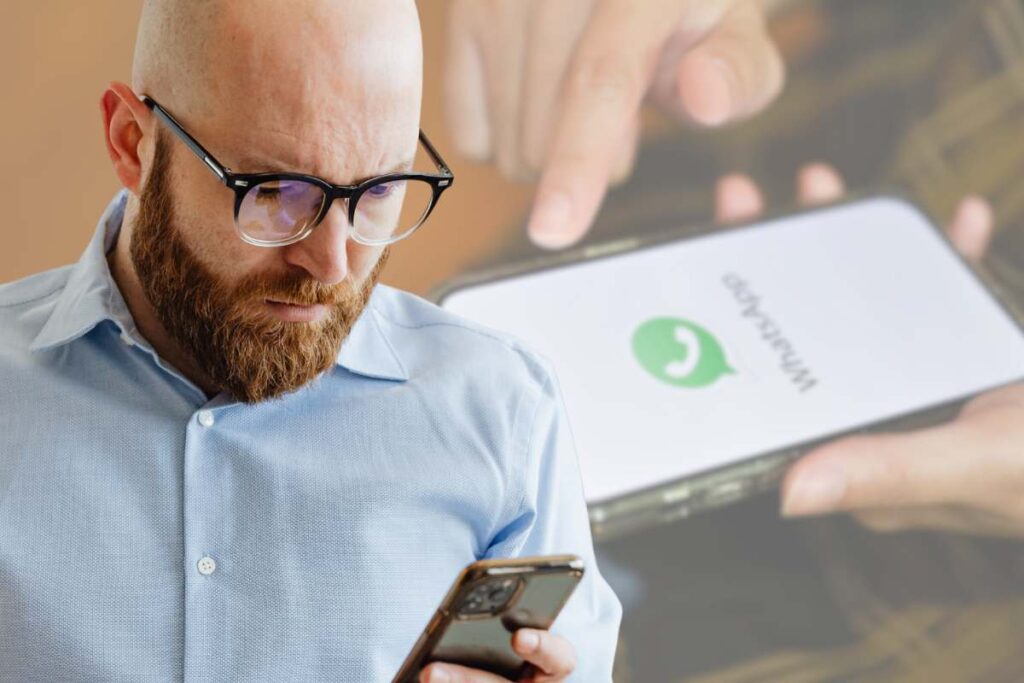 Uomo con telefono e cellulare da sfondo