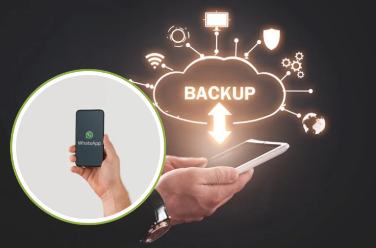 icona di backup e smartphone con whastapp