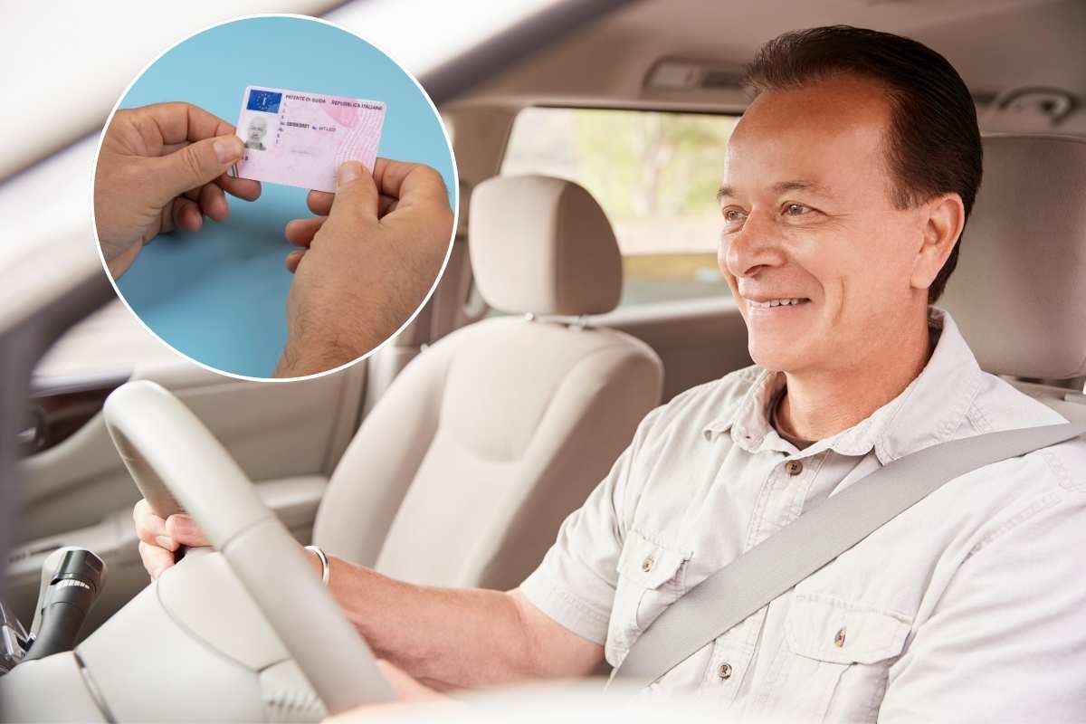 Uomo alla guida e patente nel riquadro