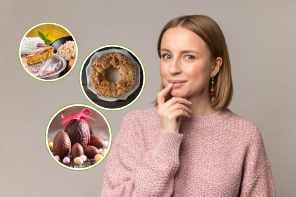 donna con piatti di pasqua in miniature