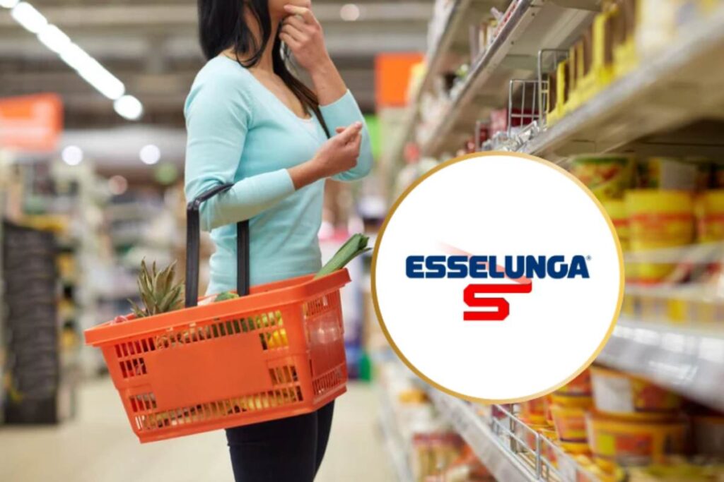 donna fa la spesa e logo esselunga