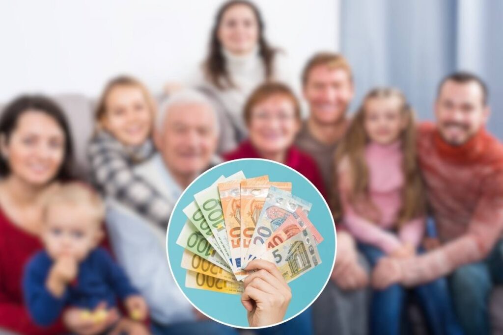 Famiglia sullo sfondo e banconote s