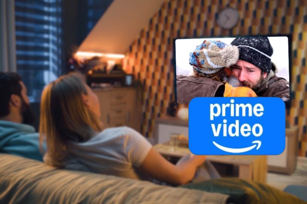 coppia guarda la tv e logo prime video
