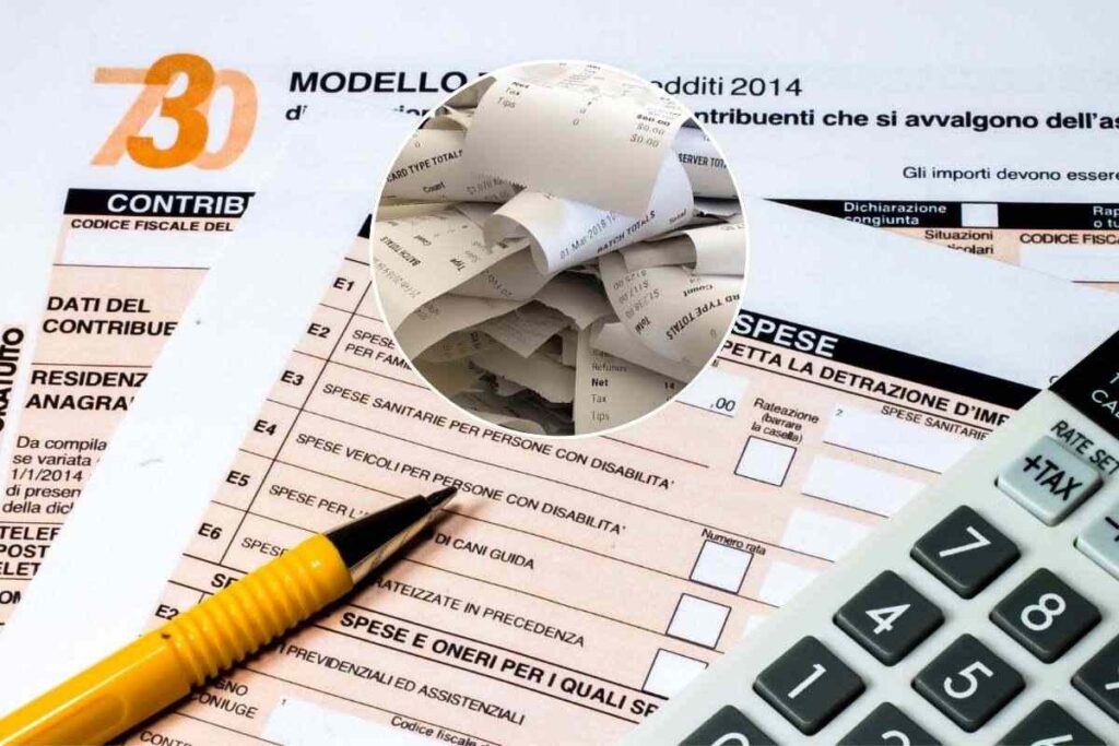 modello 730, penna, calcolatrice e scontrini