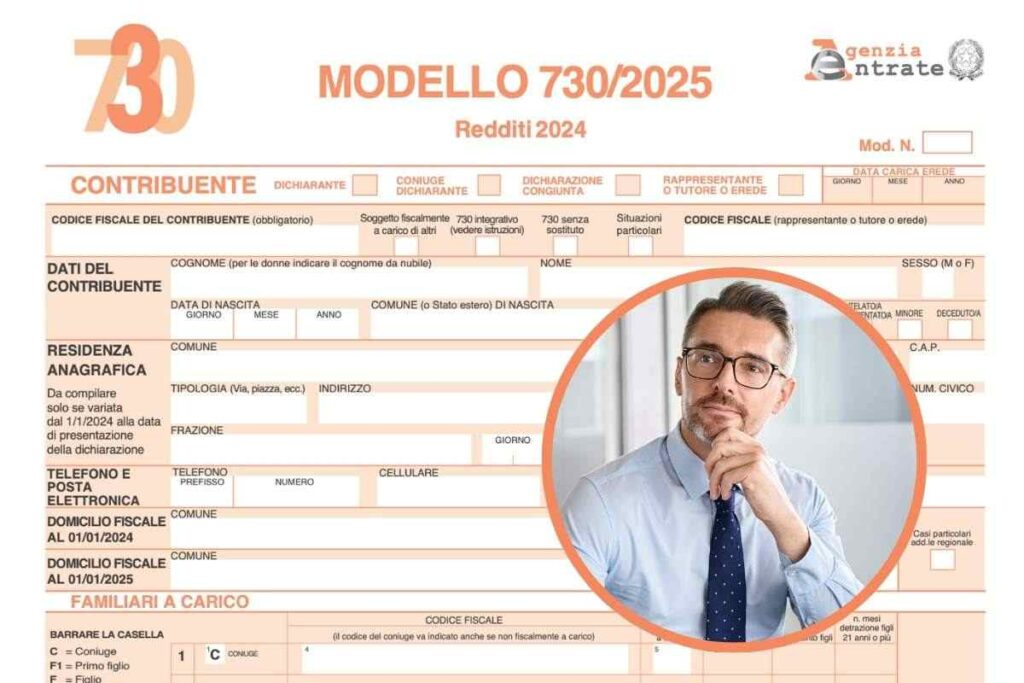 modello 730 e uomo pensieroso