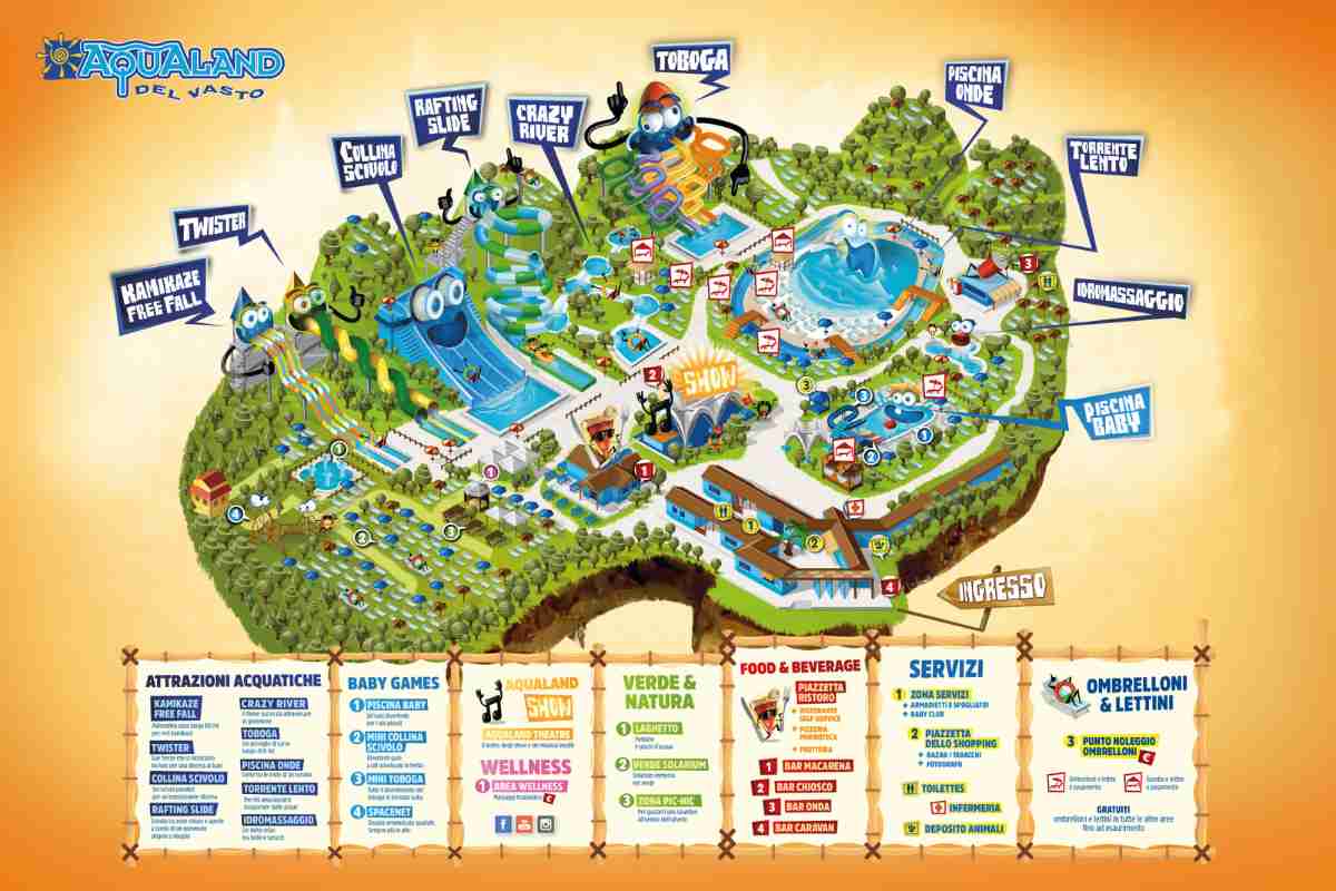 mappa del parco acquatico Aqualand del Vasto in Abruzzo