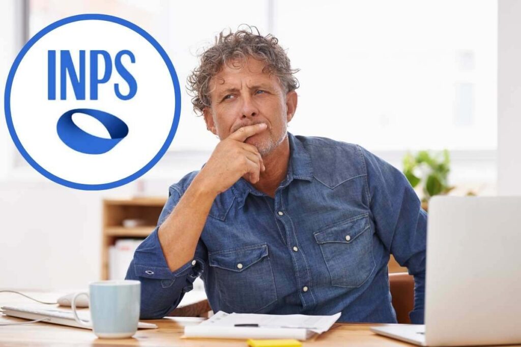 uomo pensieroso e logo inps