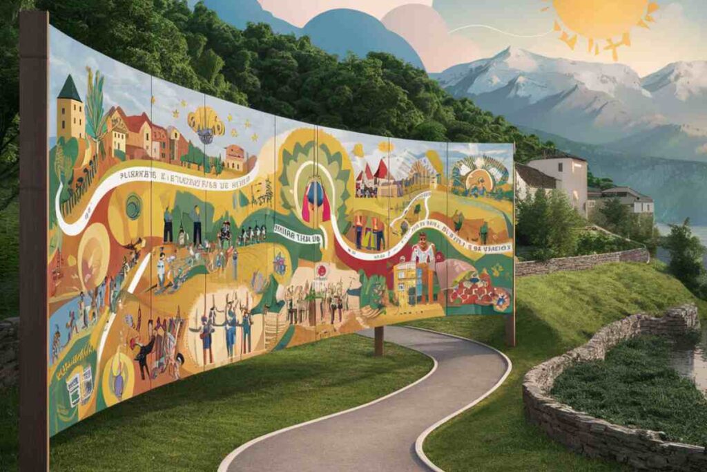 una curva nel verde e un cartellone