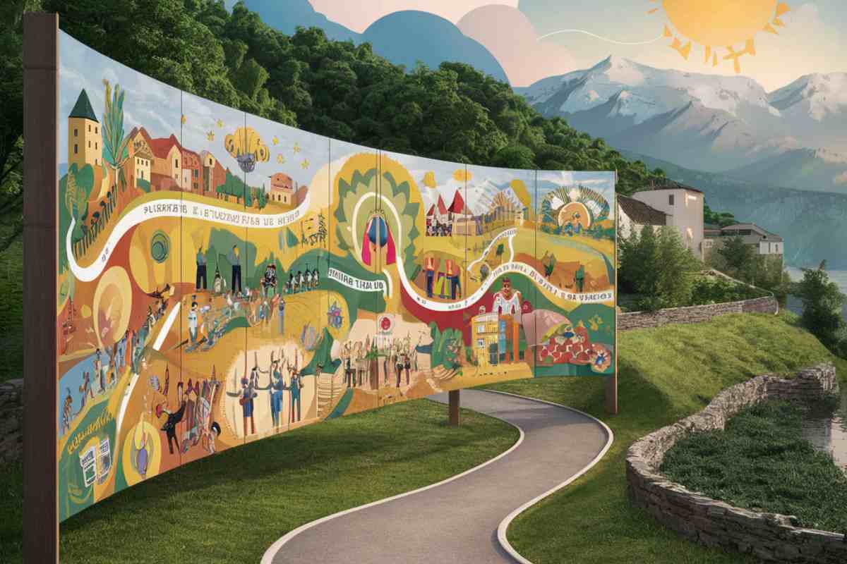 una curva nel verde e un cartellone